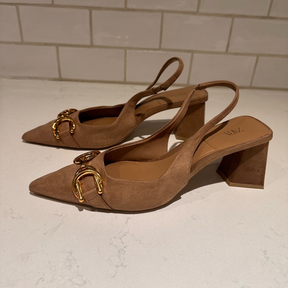ZARA | BLOCK-HEEL SLINGBACK SHOES BROWN SIZE 9 - Picture 12 of 13